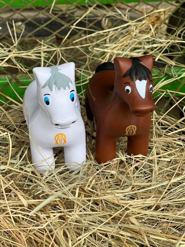 Charlie Horse and Sparkle toys displaying the A&O logo