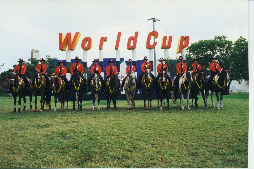 A&O mounted Troopers lined up beneath the World Cup sign in Dallas