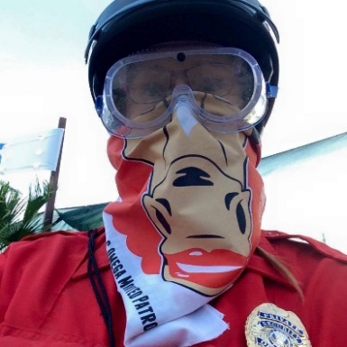 A&O Trooper wearing a horse-print bandana