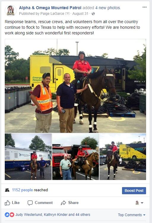 Social media post showing A&O Troopers working during Hurricane Harvey