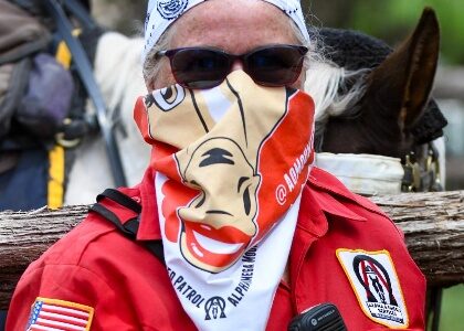 A&O Trooper wearing a horse-print dust mask