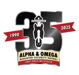A&O Mounted Security Patrol 35th anniversary logo spanning 1990 to 2025